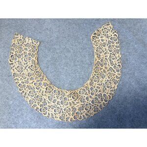 Vintage Handmade Lace Collar Beige Floral Design 16.5" width Elegant Antique Det